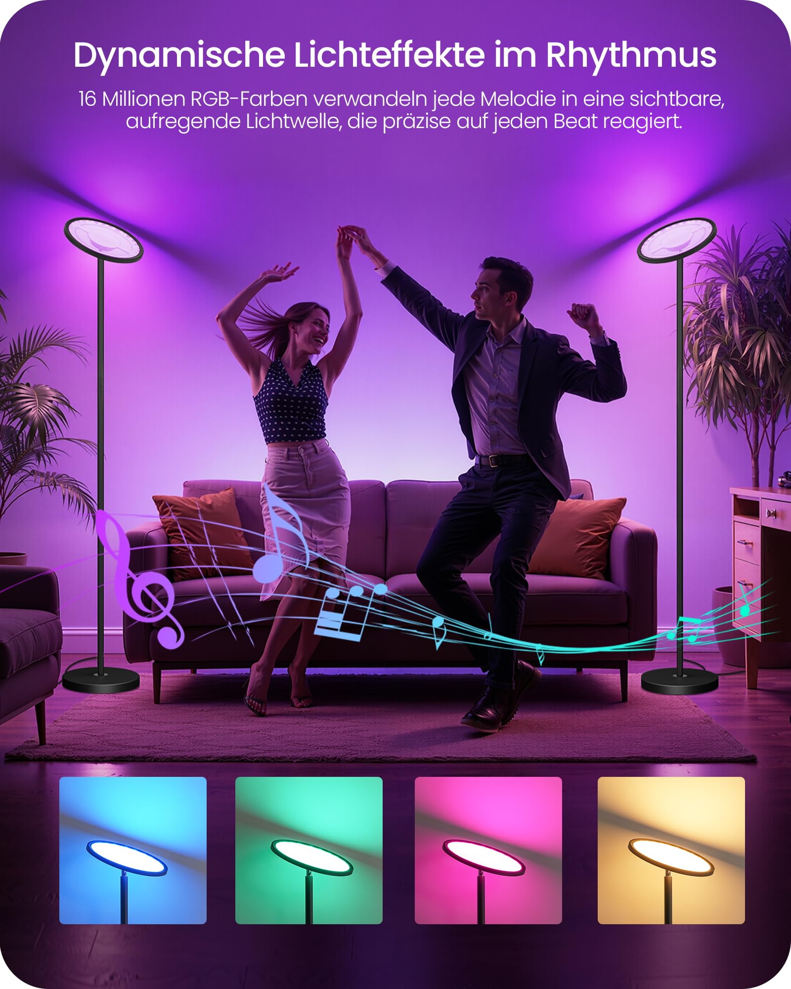 Compatibile con Alexa, Sync. Musicale, 30 W, Luminoso Regolabile 10-100%, Timer per Soggiorno, Nero