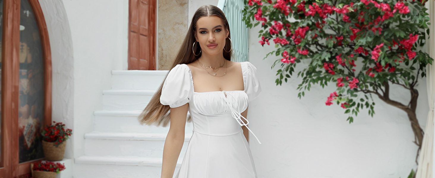 long sleeve white flowy dress KUTUMAI Women Summer Puff Off Shoulder Floral Maxi Dress-Green-XS at Amazon Women's Clothing store goth wedding dress Plus Size - Tiered Color:Washed Indigo Do Not Bleach