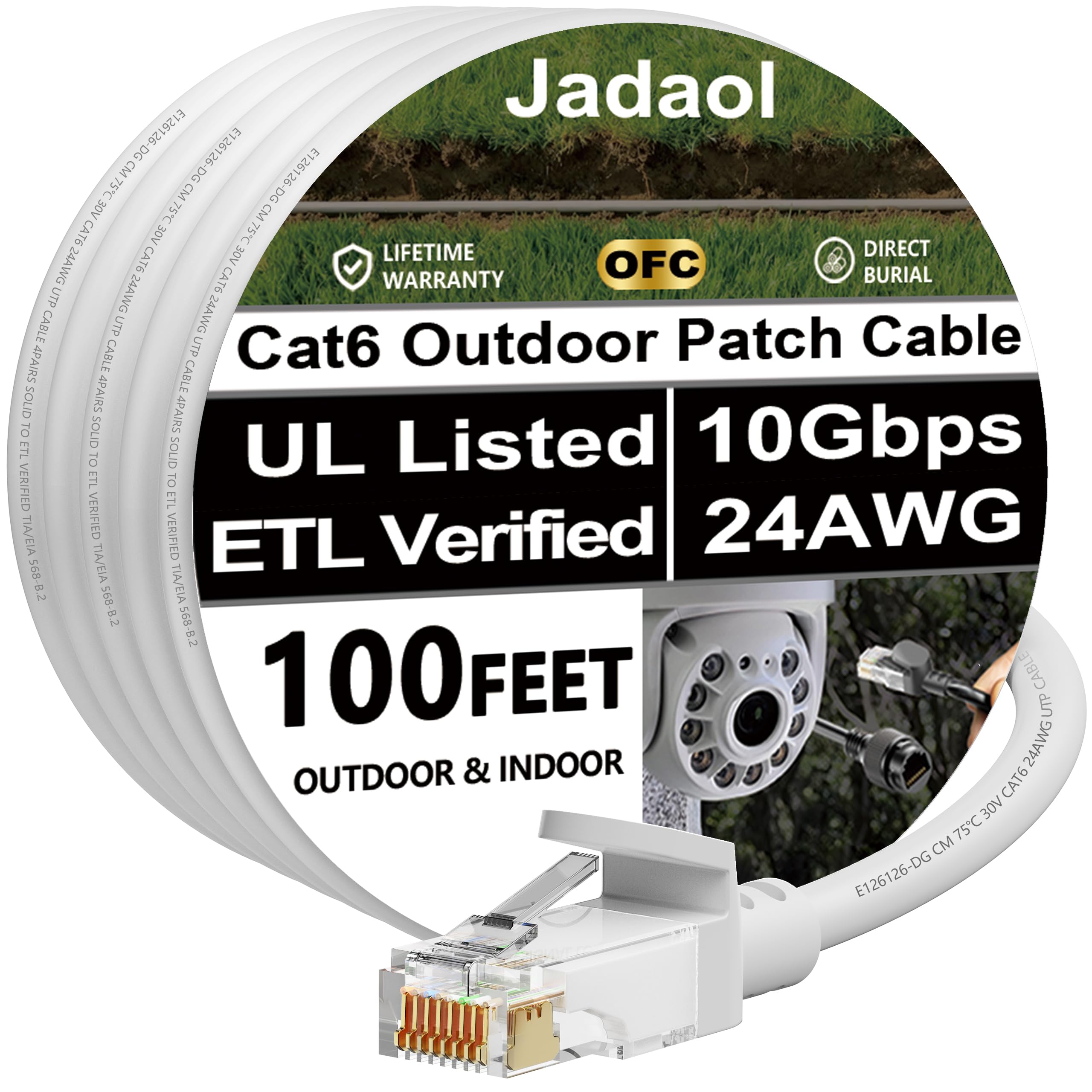 Cat 6 Outdoor Ethernet Cable 100 ft, Support Cat8 Cat7 Network, 10Gbps 24AWG Pure Copper, Direct Burial In-Ground Waterproof UV Resistant LAN Internet Patch Cable for Router, Modem, PS4, Xbox, Gaming