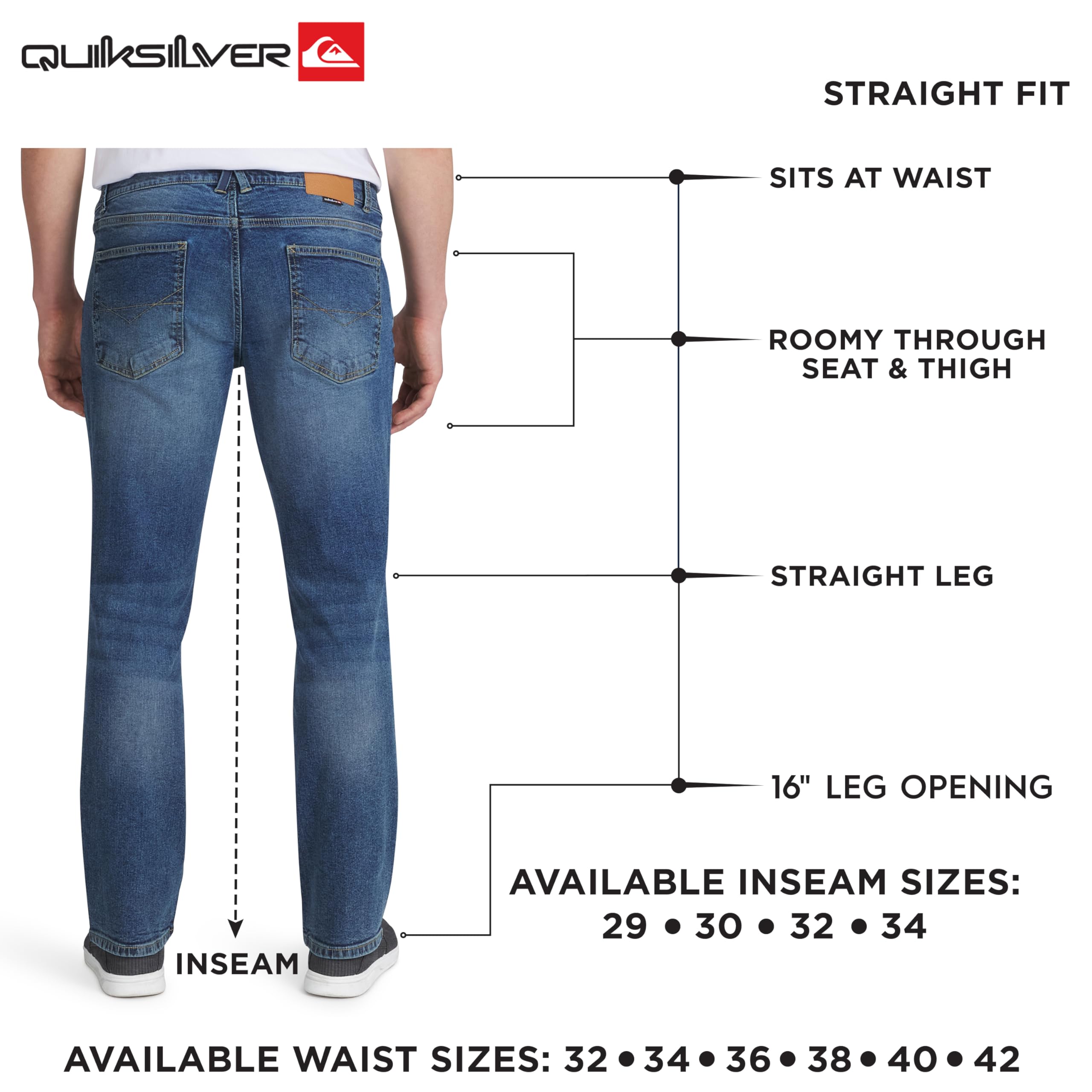 Quiksilver Men's 5 Pocket Straight Fit Stretch Waist Denim Jeans — view 6