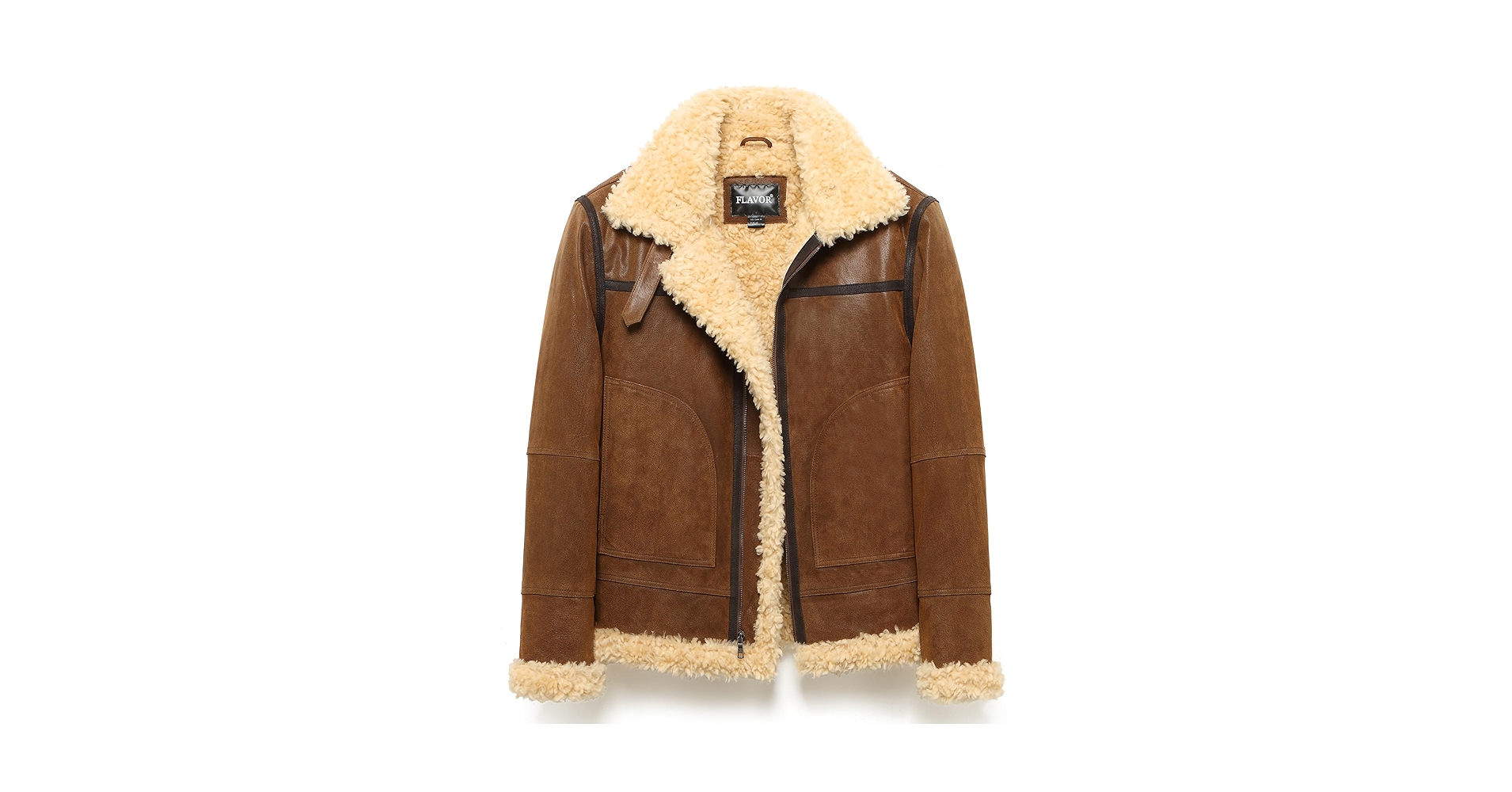 FLAVOR Men's Leather Bomber Jacket Winter Warm Shearling