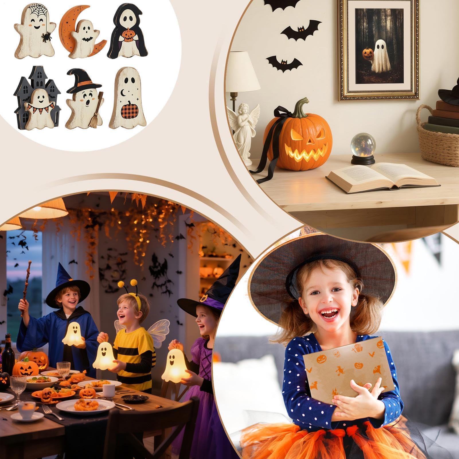 Halloween dekoracja tacy piętrowej Straszna, Upiorna, Ręcznie Wykonana | Upiorne Znaki Centralne Z Duchem Na Ganek Do Domu Do Salonu W Farmhouse Korytarz