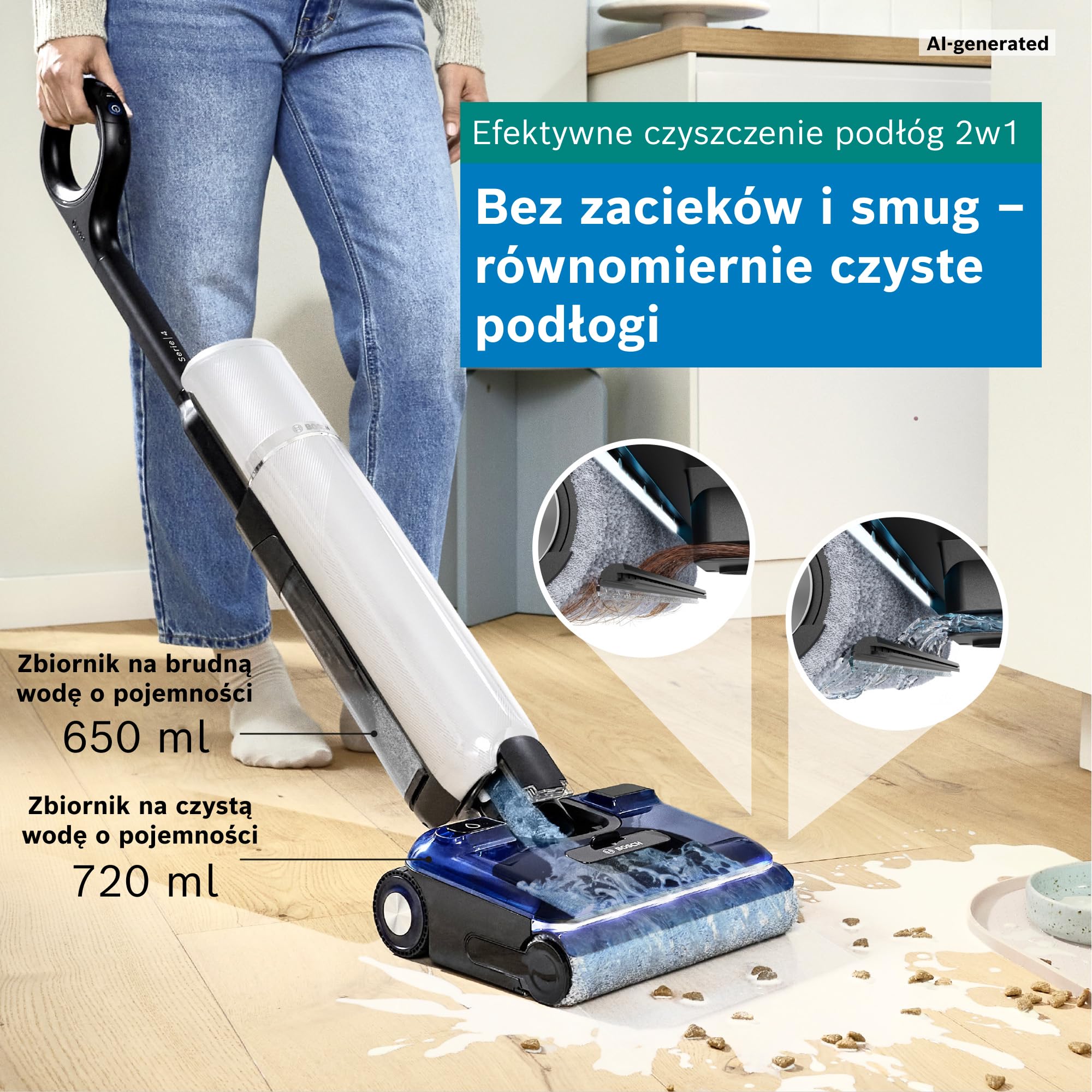 Bosch OneFlow Floor Washer, odkurzacz myjący 2w1, BHF41WS, biały