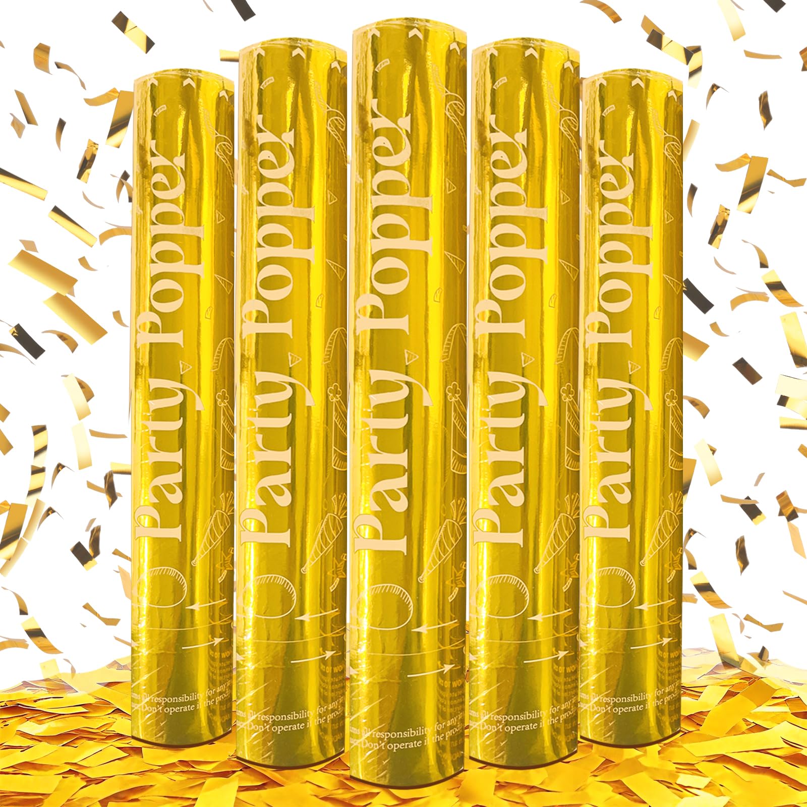 Konfettikanonen, goldfarben, 5er-Pack, 30,5 cm, Party-Popper für alle Feiern: Hochzeiten, Weihnachten, Jubiläen und mehr