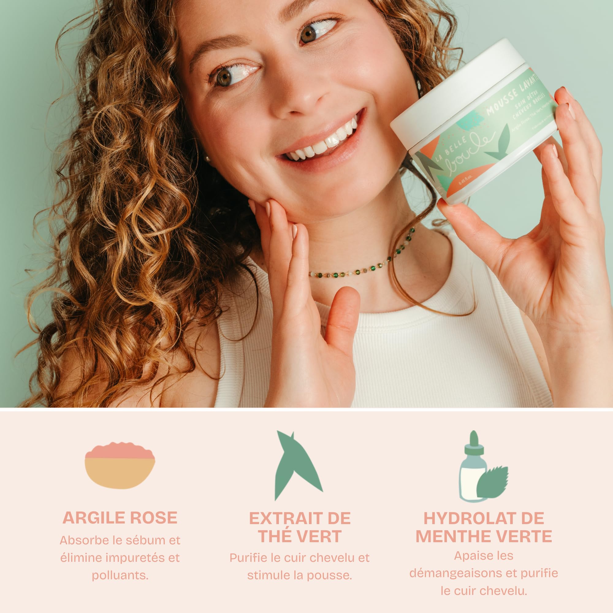 La Belle Boucle - Mousse Lavante Soin Détox 250ml - Purifie et Rééquilibre le Cuir Chevelu - Élimine Impuretés et Excès de Sébum - Soin Naturel Cheveux Bouclés, Frisés, Crépus