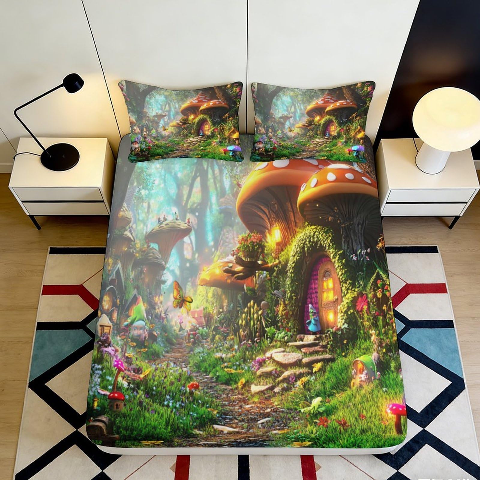 Pnayamiorkfel Style-9 3D Printed Fairy Tale Forest Fitted Sheet Microfiber Anti-Slip Bed Cover Machine Washable For Bedroom Guest Room Decor 90X200x25cm