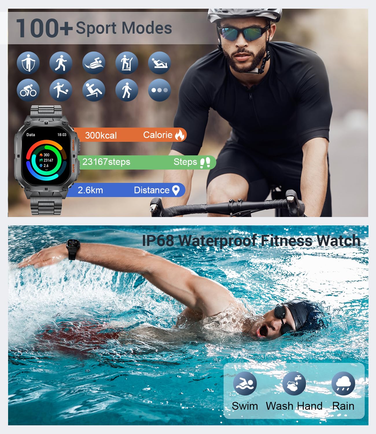LIGE Smartwatch voor heren, militair met telefoonfunctie, 1,96 inch HD LIGE Smartwatch voor heren, militair met telefoonfunctie, 1,96 inch HD