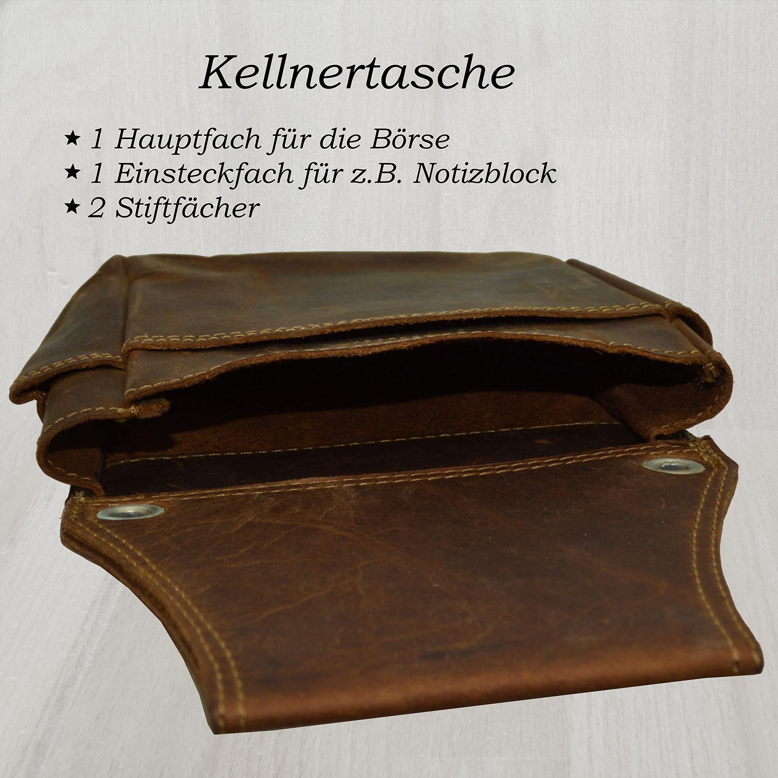 flevado Gastronomie Unisex Kellnerset Echt Leder Muster Stufenverschluss Gastronomie (braun)