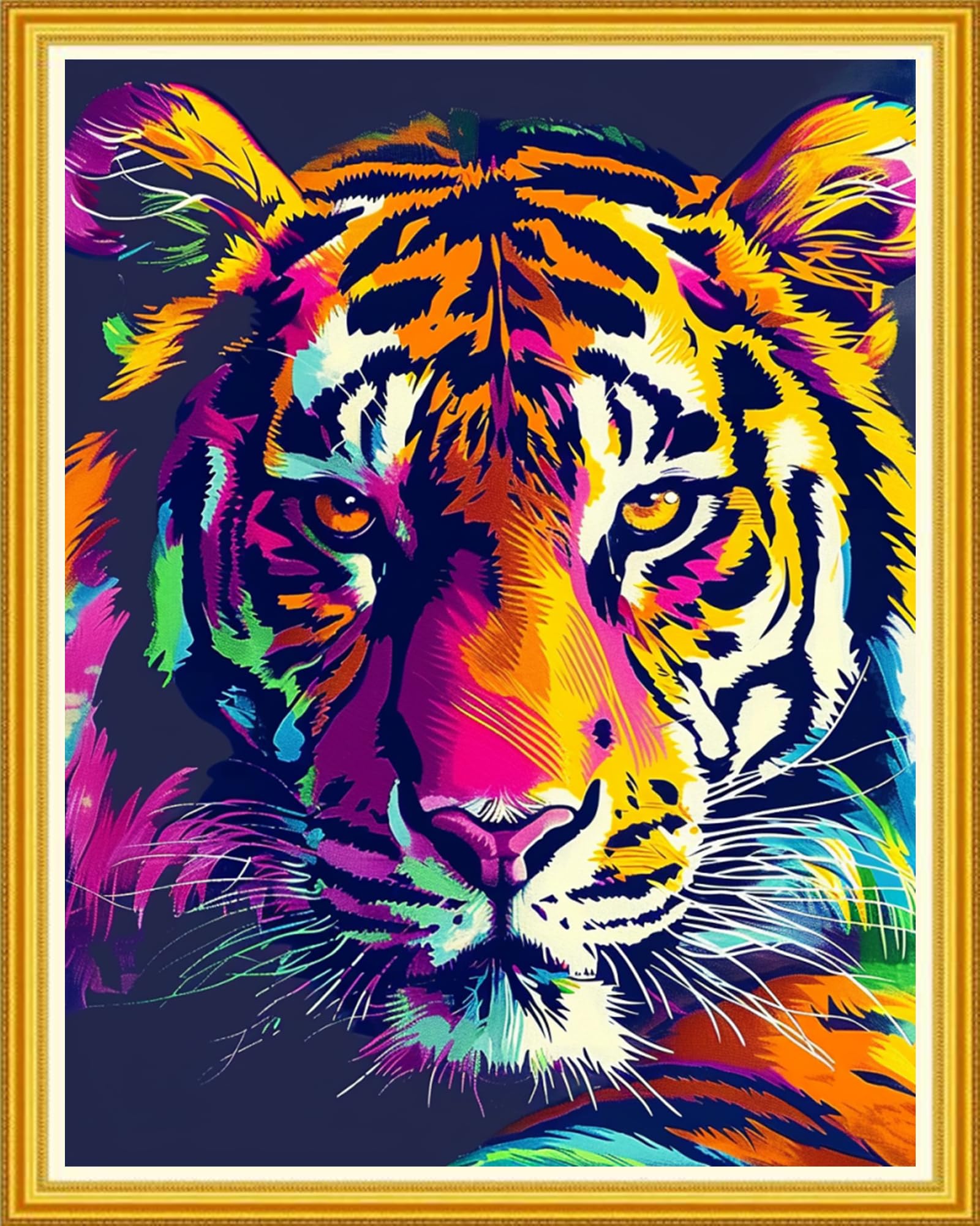 Magxvouy Cross Stitch Kits Stamped Full Range of Embroidery Kits,Cross Stitch Patterns Needlework Kits for Beginners 11CT Printed Kits&amp;Colorful Tiger 16x20 inch