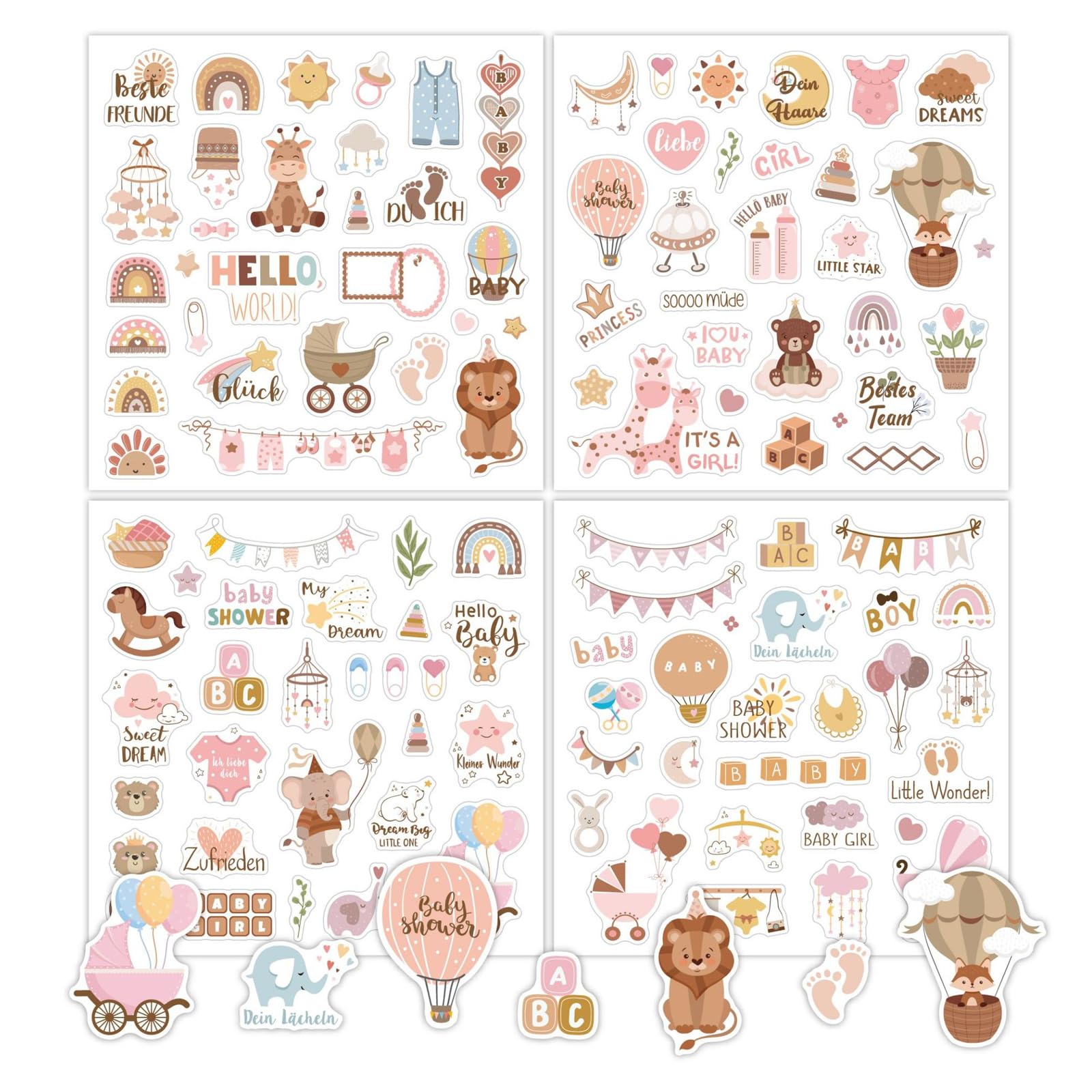 ASOMI 4 Pictures Cute Baby Scrapbook 110 Stickers for Creativities - Stickers Baby Album, Birthday Guest Book and More for Photo Album and Special Moments
