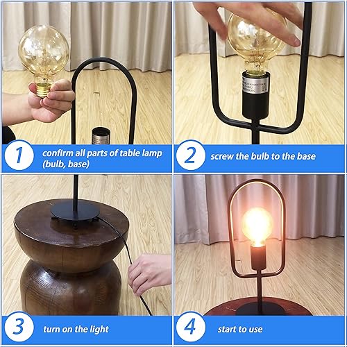 Miniatura 6 de FLORNIA Lámpara de mesa industrial moderna lámpara de escritorio única para mesita de noche con pantalla de vidrio y base de metal para dormitorio