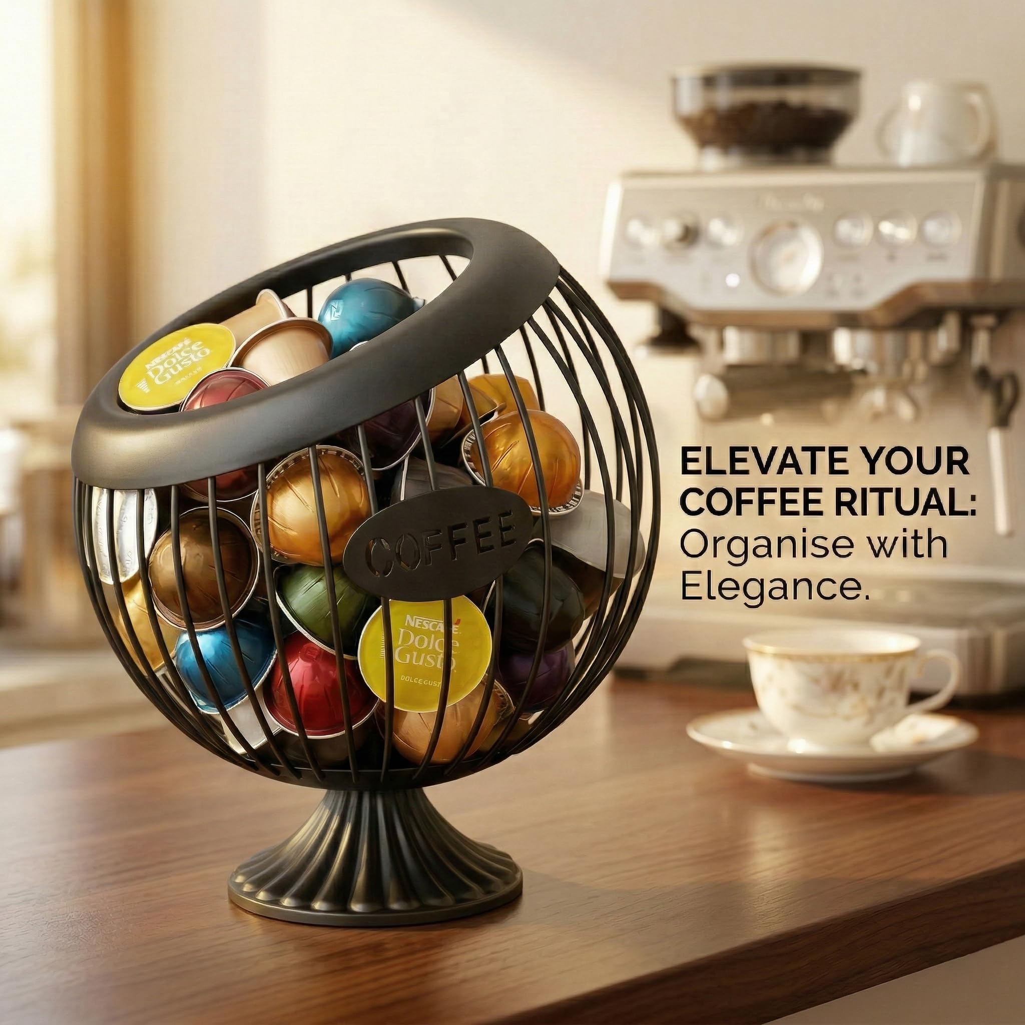 AIYICIII Grand support de dosettes de café avec base – Organiseur Keurig K-Cup et Nespresso Vertuo de grande capacité, rangement de dosettes de café en métal, accessoires et décoration de bar à café