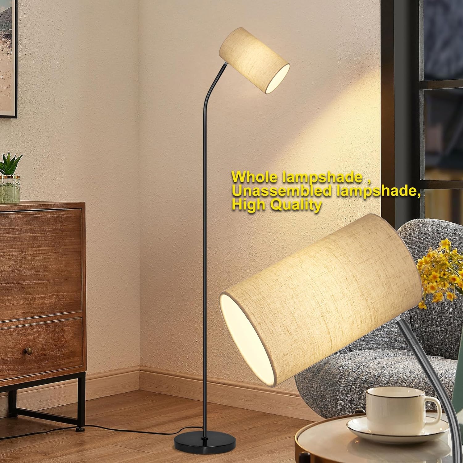 Ldeco Arc Floor Lamp for Living Room with 9W 3 Color Temperatures Bulb Modern Reading Standing Lamps for Bedroom,Office,Living Room, LED Bulb Included (Beige/Black/3CCT)