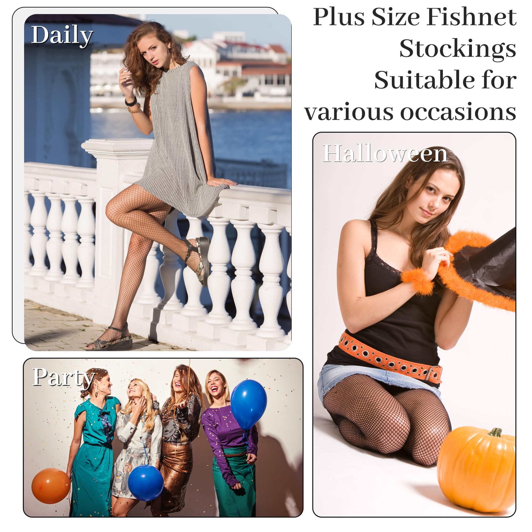 iCamter Plus Size Fishnet Stockings, Black Fishnet Tights Thigh High Stockings Suspender Pantyhose: One Size Black Style 1 (4 Pack)