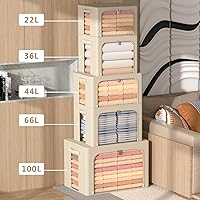 Vista 4 de Paquete de 3 cajas de almacenamiento con marco, bolsas de almacenamiento de ropa, tela Oxford, plegable, apilable, juego organizador con ventana