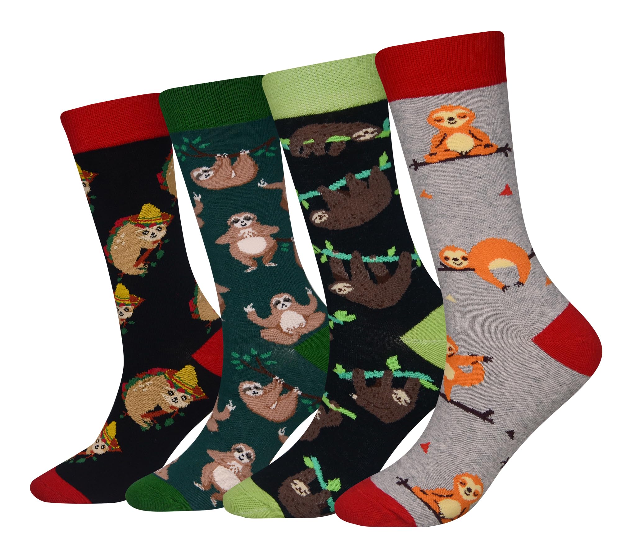 Cansok Men's Animal Sloth Socks Gift Funky Novelty Dress Crew Socks (Sloth - 4 pairs)