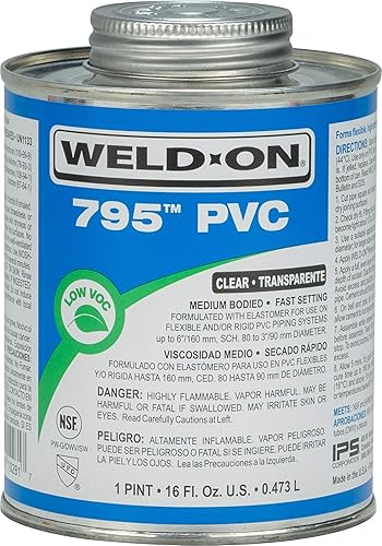 Miniatura 5 de Weld-On 10281 795 Flex PVC cemento solvente de grado de plomería de cuerpo medio, ajuste rápido y bajo contenido de compuestos orgánicos volátiles