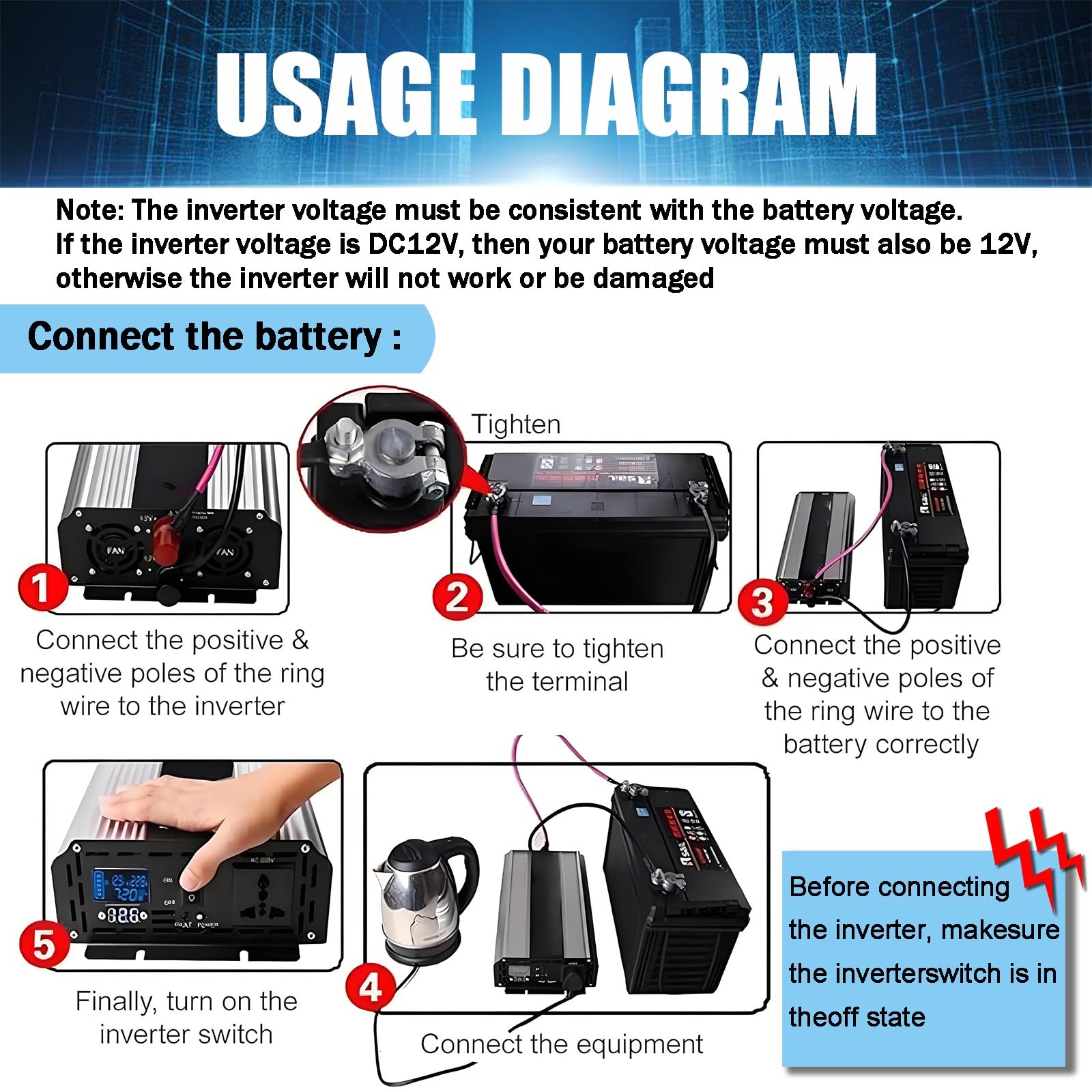 Inverter a onda sinusoidale pura 1600W 3500W 5000W 6000W 8000W 16000W | DC 12V 24V 48V 60V 72V a AC 220V 230V Inverter solari potenza Invertitore di Tensione Fotovoltaico(8000W,12Vto220V)