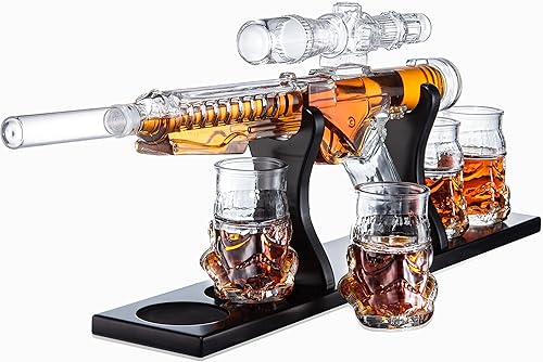 Blaster Force Gun - Juego de decantadores de whisky y vino  Decantador elegante de armas de partículas energizadas de 24 pulgadas, 4 vasos de