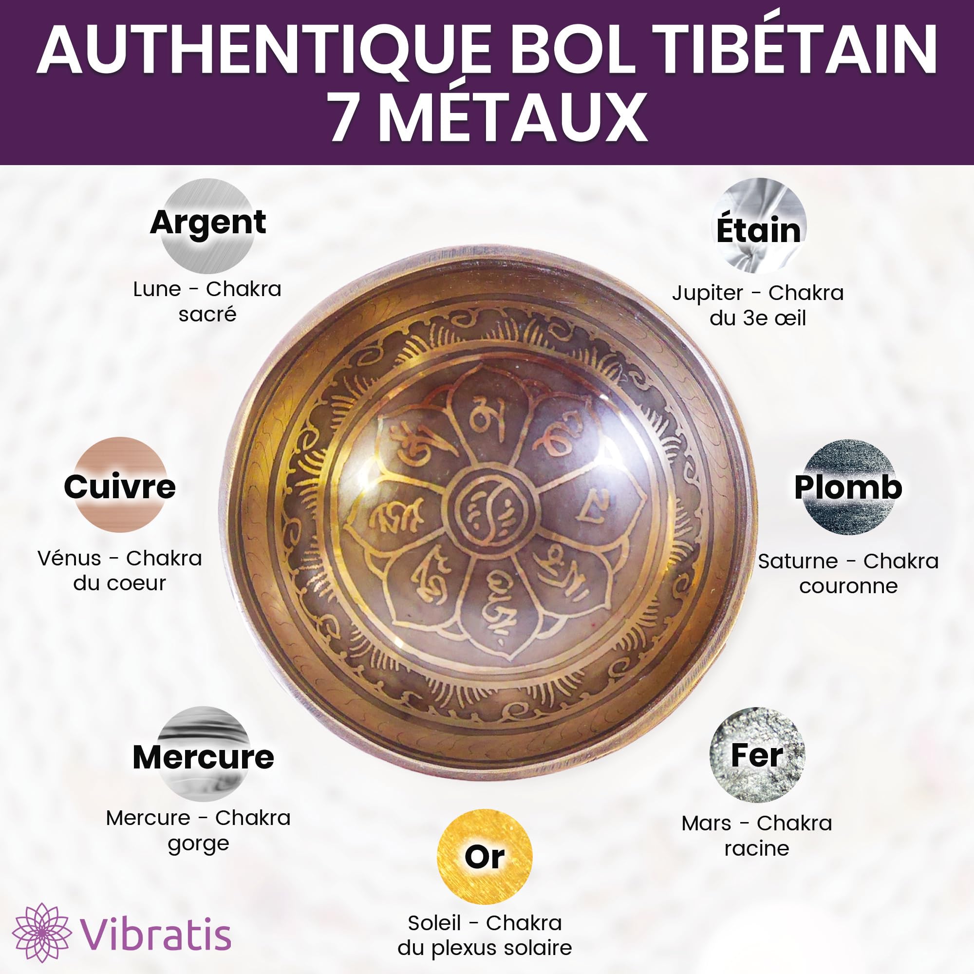 Bol Chantant Tibétain 7 Métaux - Diamètre 10cm, 300g, Set Avec Bâton Et Coussin