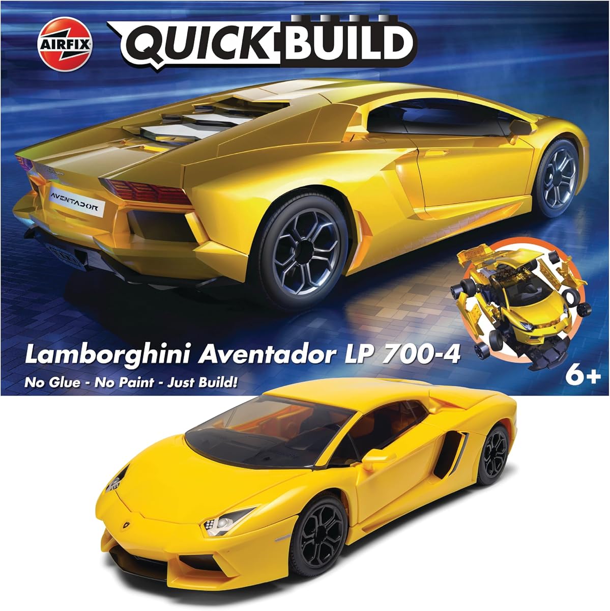 Kits de modelo de automóvil de plástico Quickbuild J6026 - Lamborghini Aventador - Amarillo - Kit de modelo a presión fácil de ensamblar, para adultos y niños para construir, deportes, juego de juguetes de construcción | Color amarillo: kit de modelo fácil de ensamblar, para adultos y niños para construir, deportes, juego de juguetes de construcción