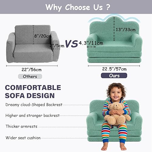 Miniatura 110 de Tiita Silla para niños, cómodo sofá plegable para niños, sofá ligero para niños con asa de transporte y bolsillos laterales, reposabrazos de espuma