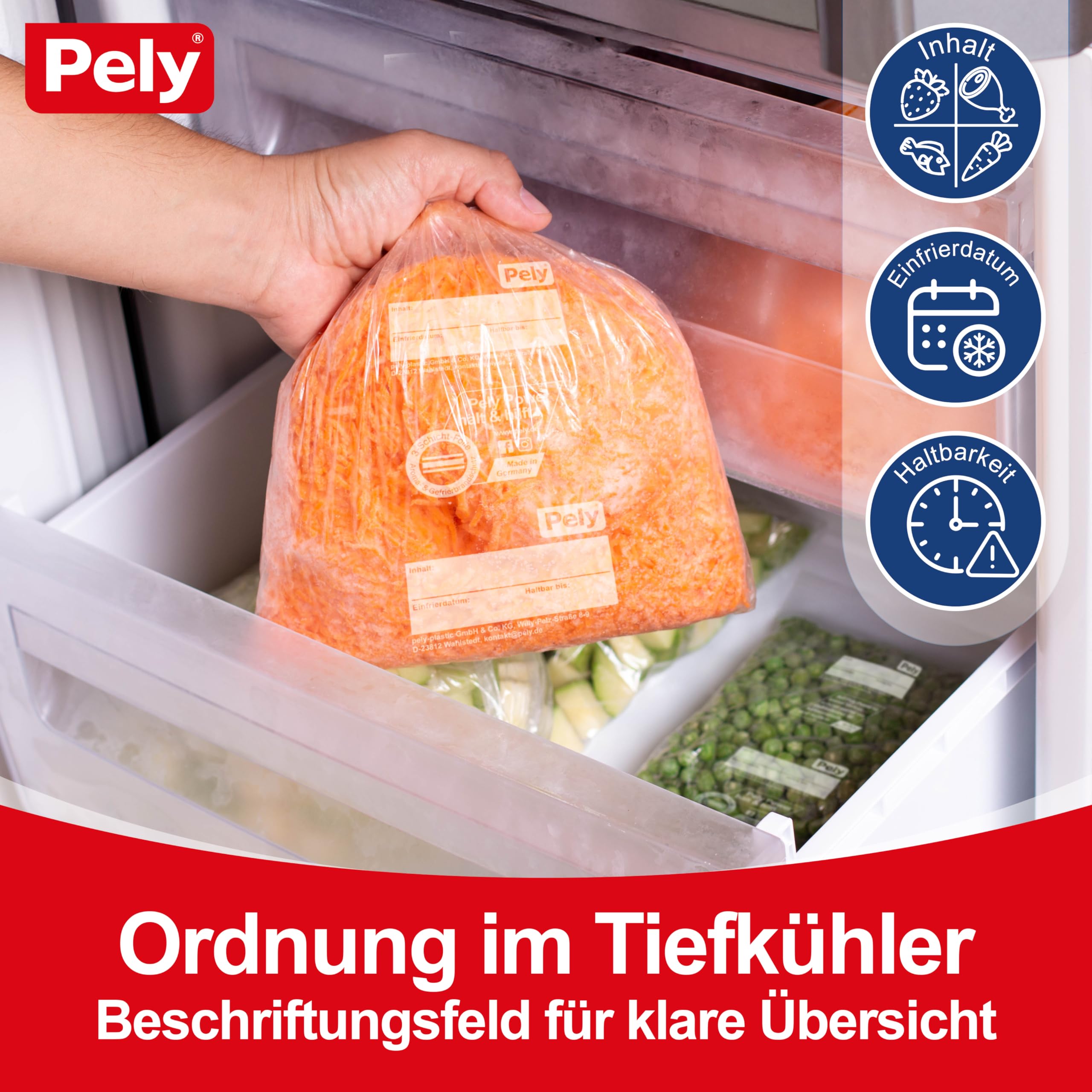 pely 8674 - Sacchetti per congelatore, 4 l, 45 sacchetti, confezione risparmio (4 litri)
