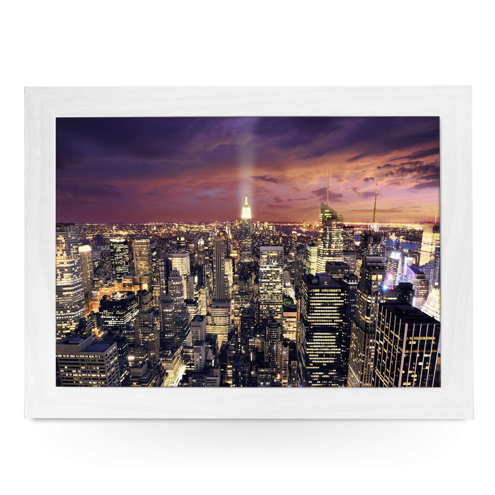 yoosh Portable Lap Desk Tray (Manhatten At Night) Handmade Wooden Frame, Beanbag Cushioned Bottom | Computers, Laptops, Meals, Food | L0032 White