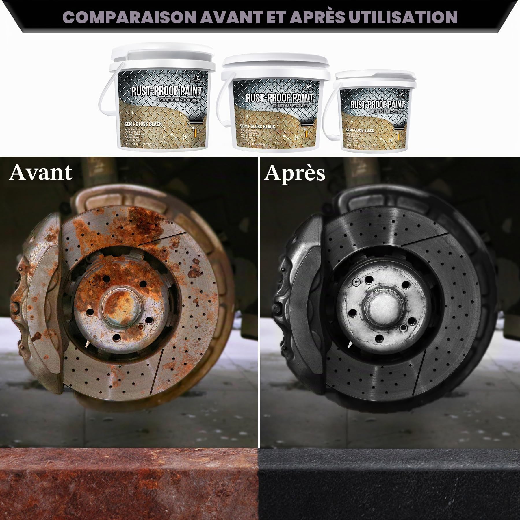 Convertisseur de Rouille 940ml - Peinture Anti-Rouille à Base d'Eau pour Métaux - Transforme la Rouille en Protection Durable - Revêtement Noir Semi-Brillant - Facile à Appliquer - Anti-Corrosion