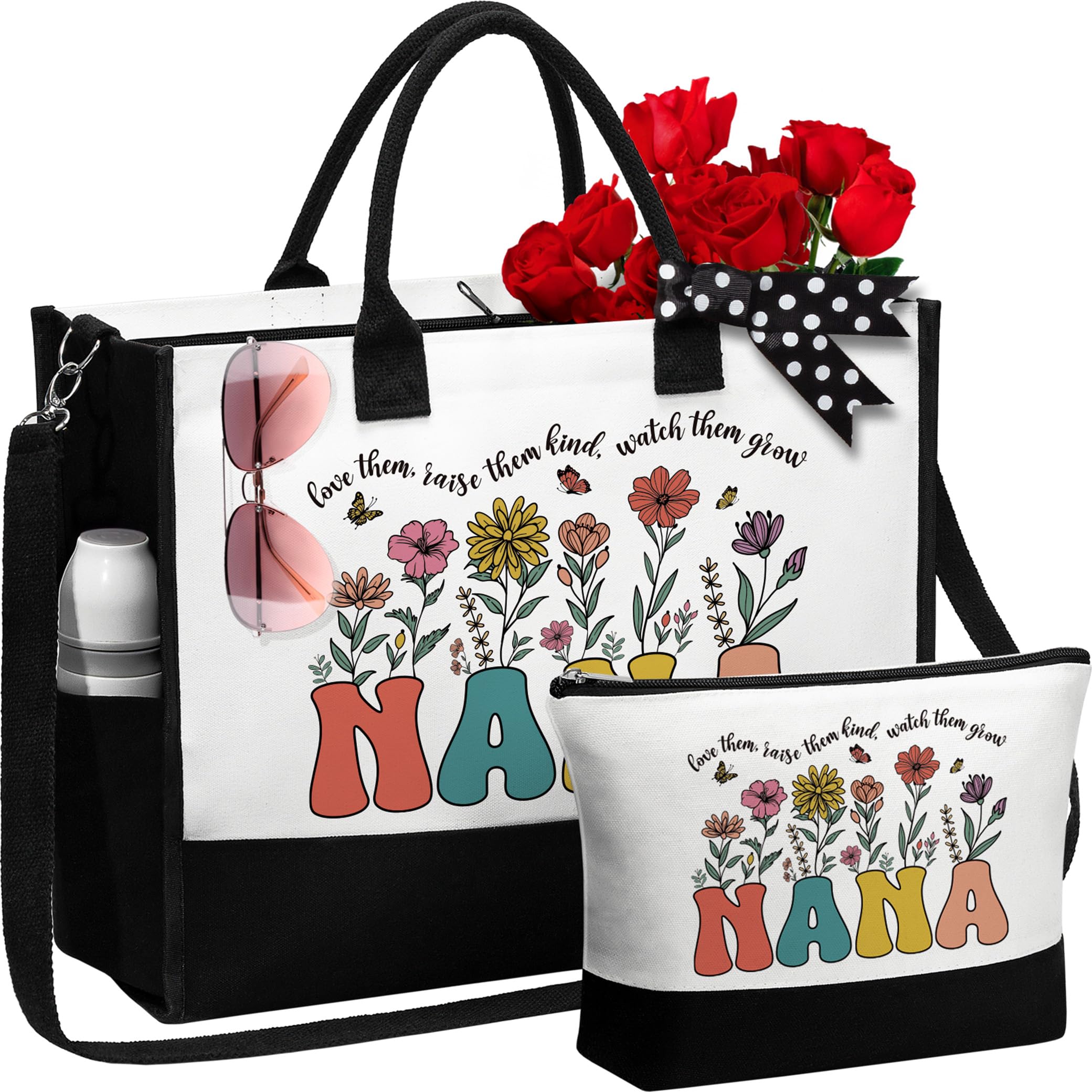 MAYICIVO Best Grandma Mothers Day Gifts for Nana from Granddaughter Grandchildren Grandkids, Unique Grandma Birthday Gifts Nana Canvas Tote Bag & Makeup Bag Gift for New Grandmother Gigi Mimi