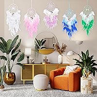 Vista 7 de Atrapasueños de árbol de la vida de mariposa de ensueño, decoración de pared, atrapasueños azul con piedra de cristal, atrapasueños de plumas hechas