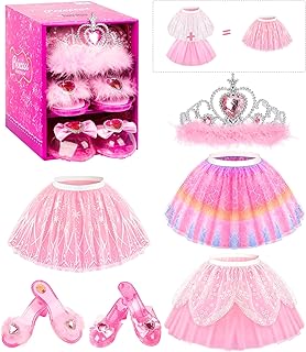 Dress up Shoes Princess Dresses for Girls, Little Girls Princess Dress up Clothes Set 1pc TuTu Skirt with 3ps Skirt Veils, Play Toys for Girls Age 3 4 5 6 Years Birthday Gift
