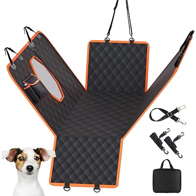 ZEROFEEL Dog Car Seat for Trucks SUVs Cars, Waterproof Dog Travel Back Seat Cover with Mesh Window, Side Flaps, Adjustable Dog Seat Belt, 2 Side Straps and Travel Bag for Travel Beach Outdoor