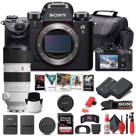 Sony Alpha a9 II Mirrorless Digital Camera (Body Only) (ILCE9M2/B) + Sony FE 70-200mm Lens + 64GB Memory Card + NP-FZ-100 Battery + Corel Photo Software + Case + External Charger + More (Renewed)