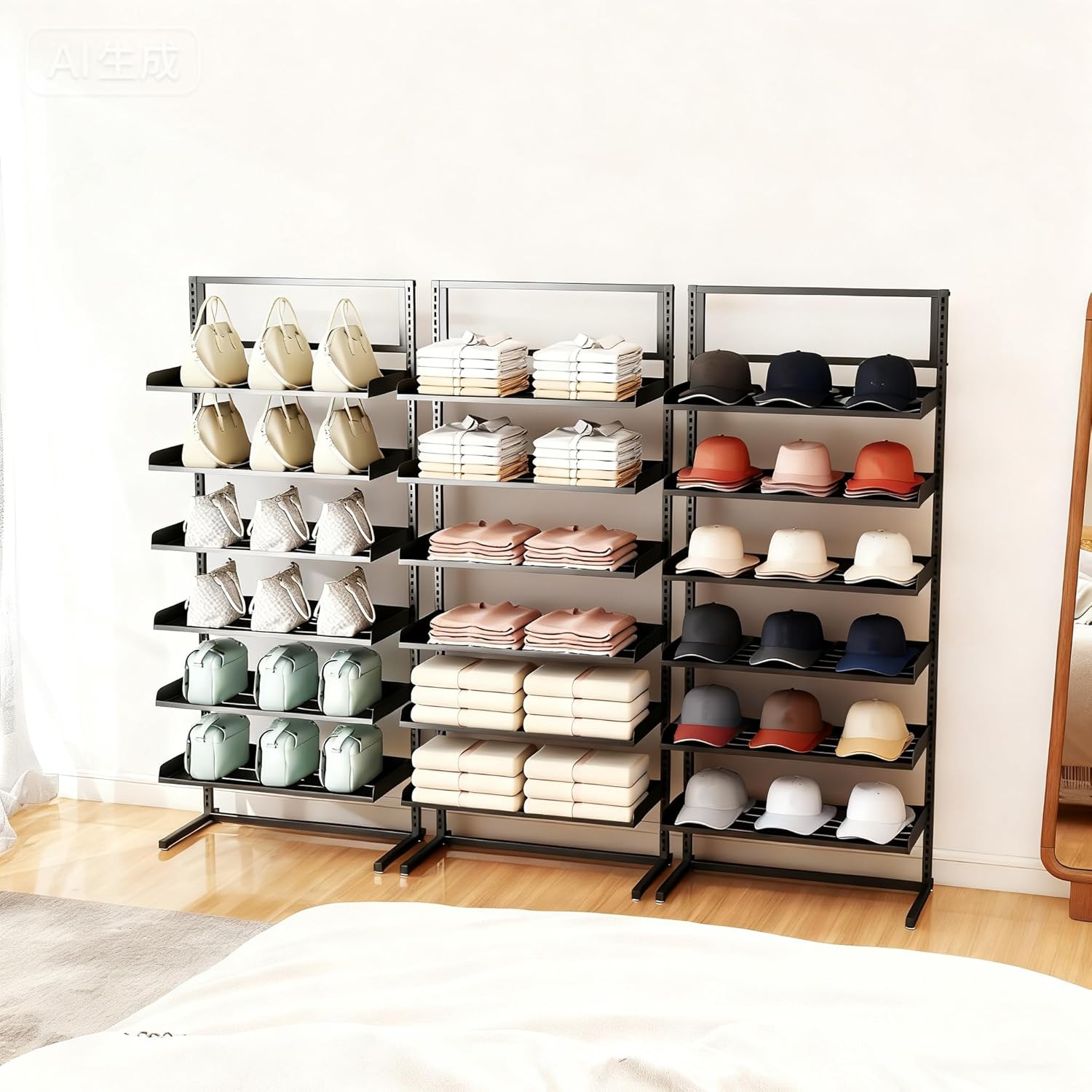 6 Tier Large Hat Rack Stand, Adjustable Baseball Cap Storage Rack with 6 Trays, Can Hold 180 Hats, Suitable for Home Cloakroom and Shopping Mall Display