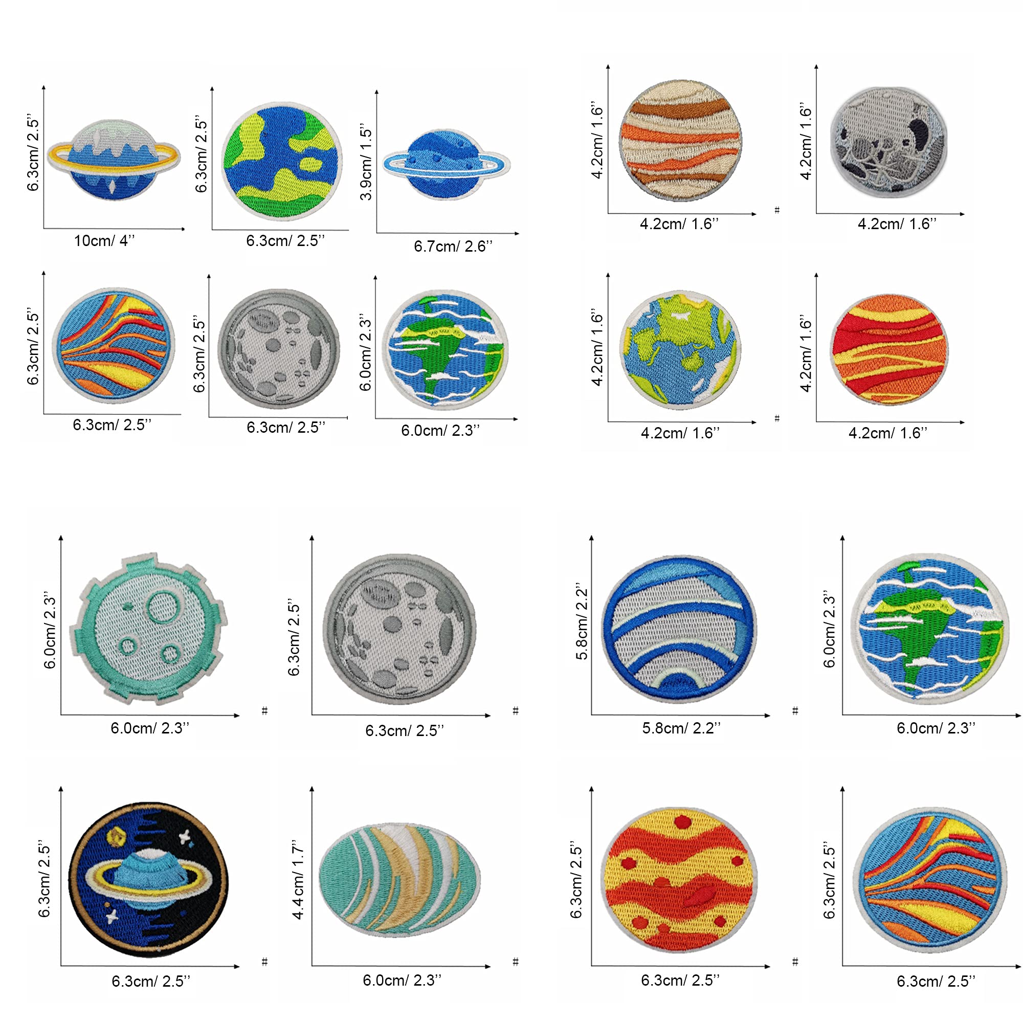 Set Di 10 Toppe Ricamate Termoadesive A Tema Spazio E Pianeti – Sistema Solare Multicolore, Dimensioni Assortite, Per Vestiti, Zaini E Giacche