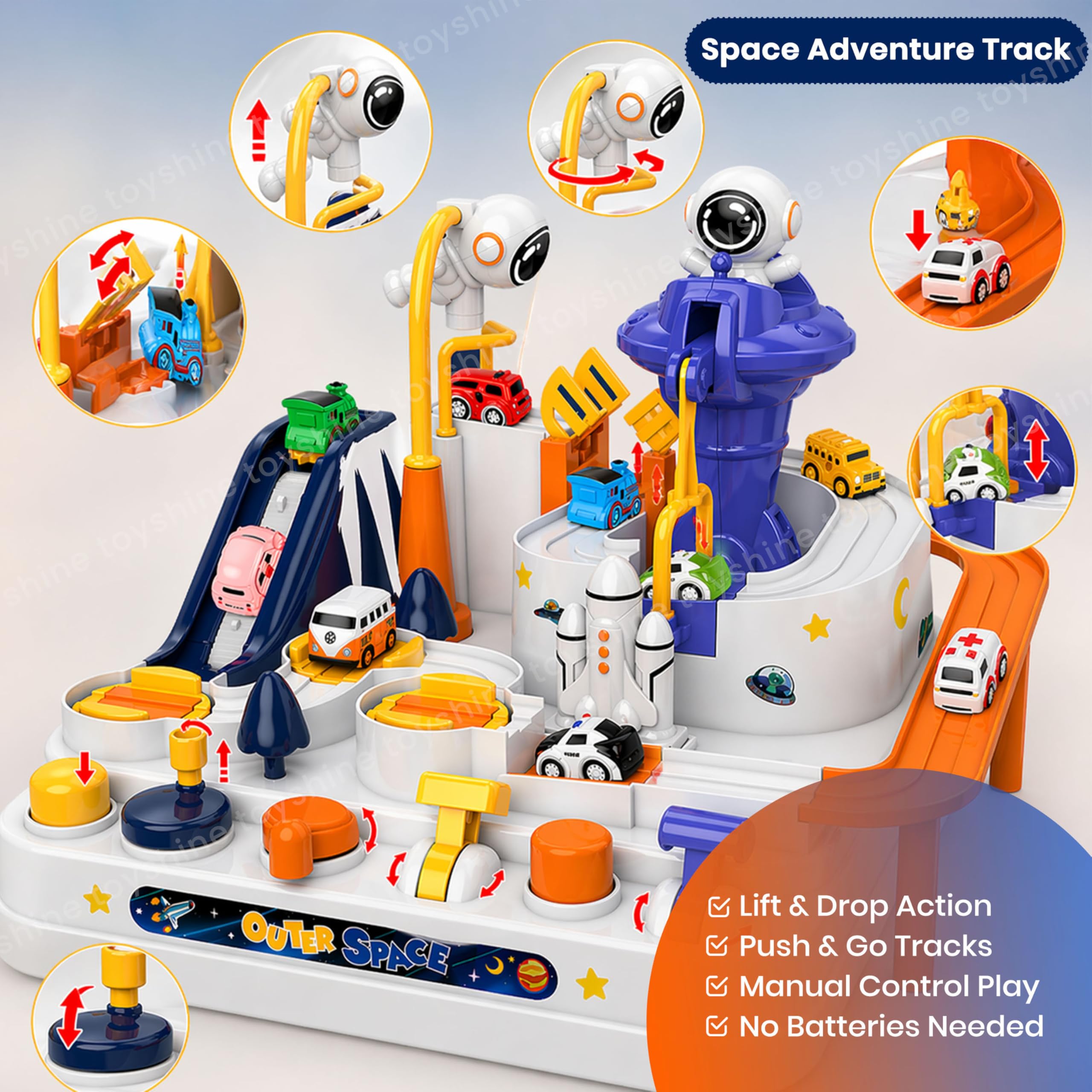 Toyshine Space Orbit Challenge Adventure Cars Track Toys for 3+ Year Old Boys Girls, City Rescue Preschool Educational Toy Vehicle Puzzle Car Track Playsets for Toddlers 1
