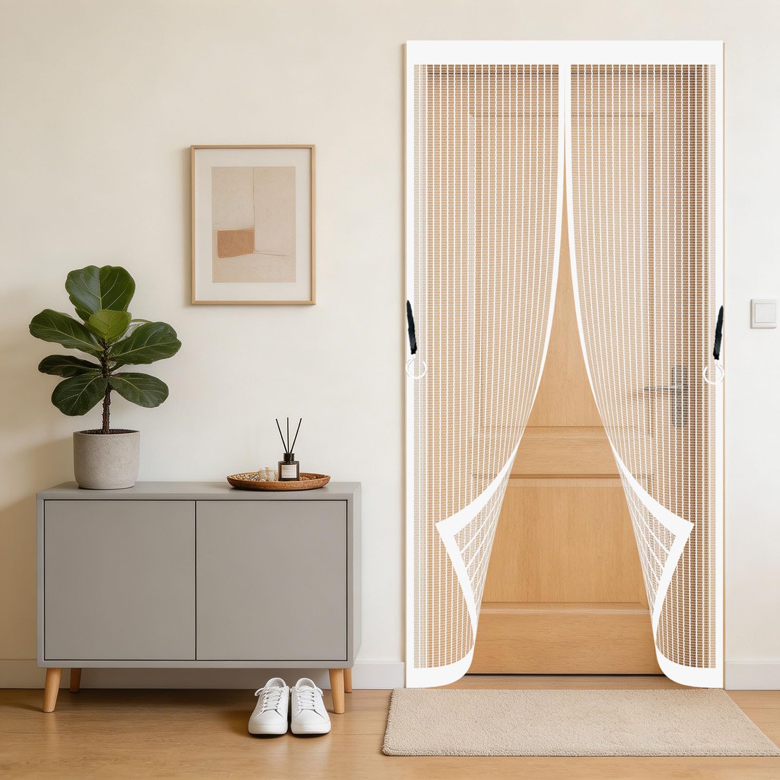 Door Fly Screen 134 x 75 cm No-Drill Easy Installation Automatically Closes Powerful Magnets Doors Nets for Bedroom Pet Friendly Living Room, White