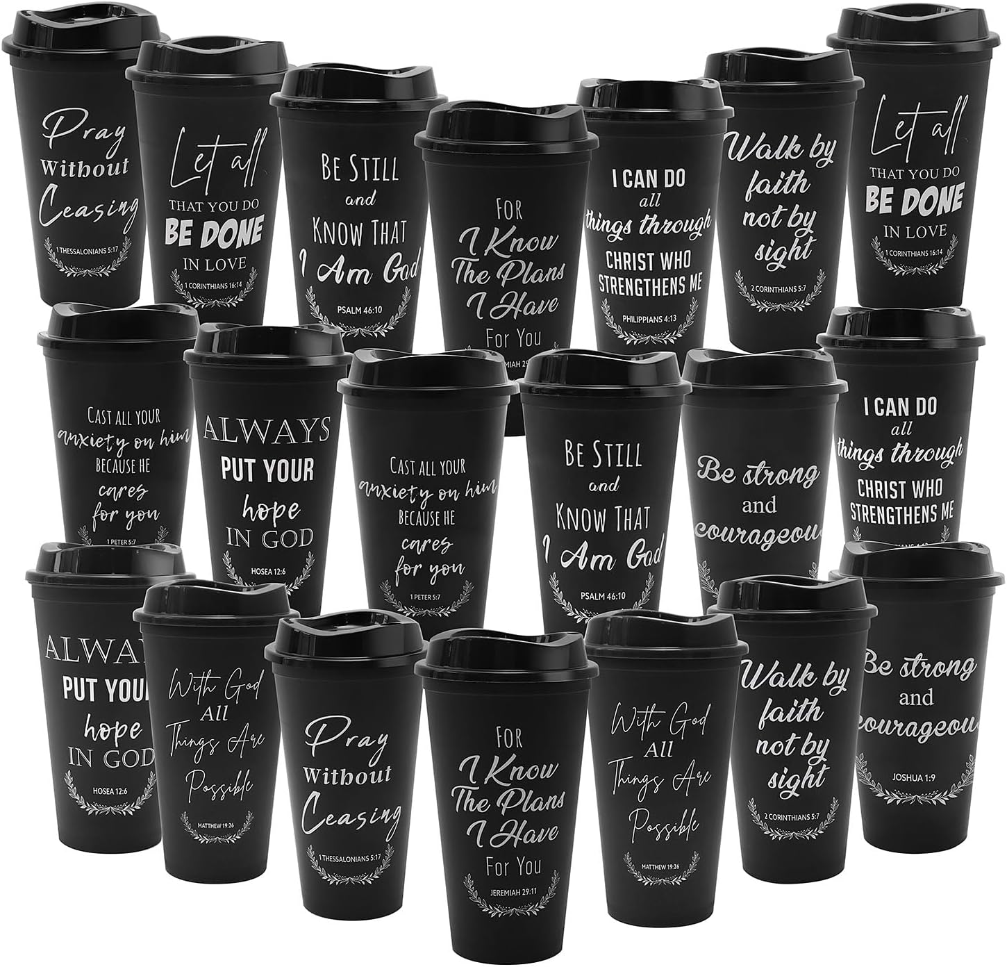 20 Pack Christian Gift Bulk Reusable Christian Coffee Mugs 16 oz Colorful Bible Verse Plastic Tumblers with Lids Travel Coffee Cup for Cold Drinks Bulk Religious Gifts for Men Women (colorful)