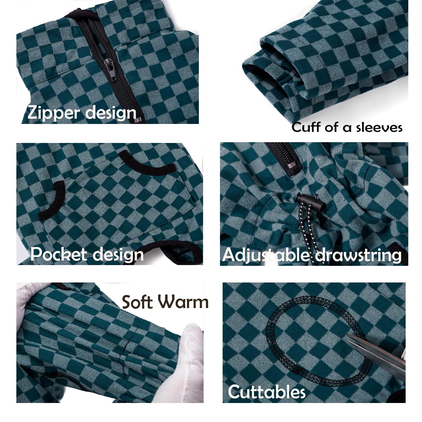 BT Bear Dog Winter Coat, Warm Fleece Dog Cold Weather Coats, Plaid Dog Pajamas, Pullover Dog Jumpsuit - Image 4