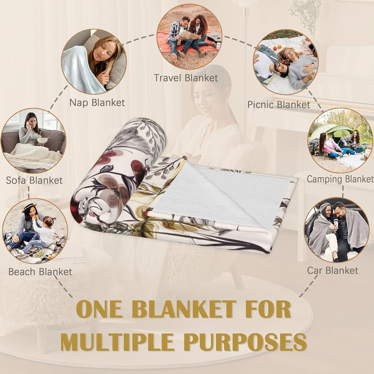 Wildflowers Floral Blanket, Botanical Floral Printed Soft Lightweight Throw Blanket for Sofa Couch Bed Room 50x60 inch - Image 7