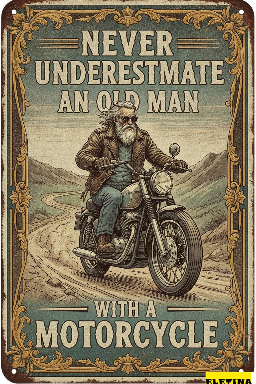 Never Underestimate An Old With A Motorcycle Vintage Tin Sign Motorcycle Art Wall Decor Retro Gift 8x12in