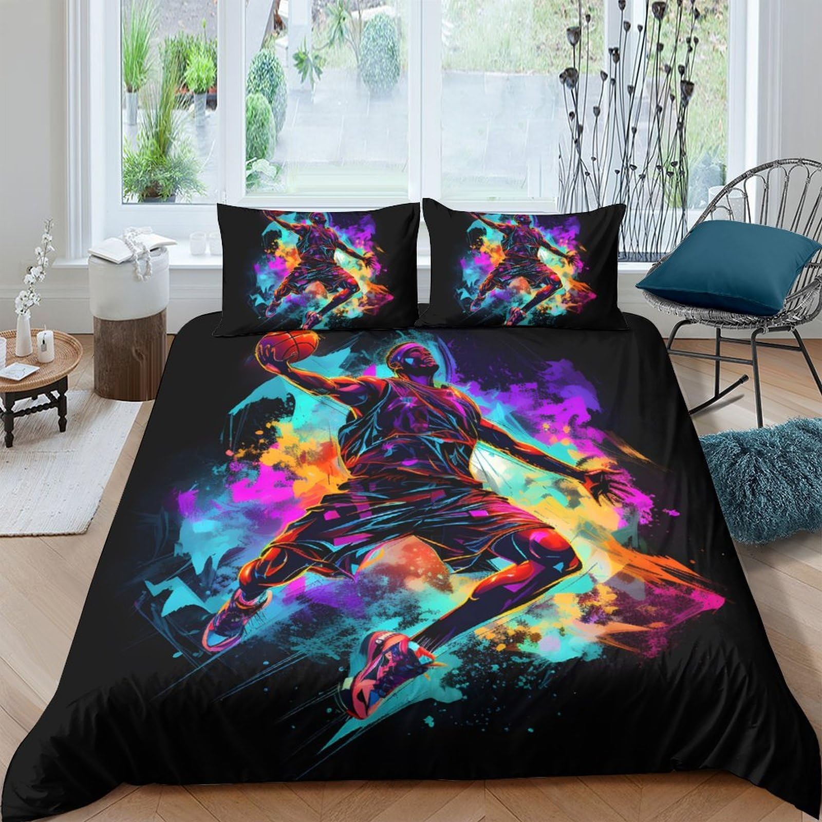 Ctjqhvkz Style-7 3D Printed Basketball Splash Fitted Sheet Microfiber Vibrant Athlete Bed Cover For Bedroom Dorm Mattress Decor Single（135X200cm）
