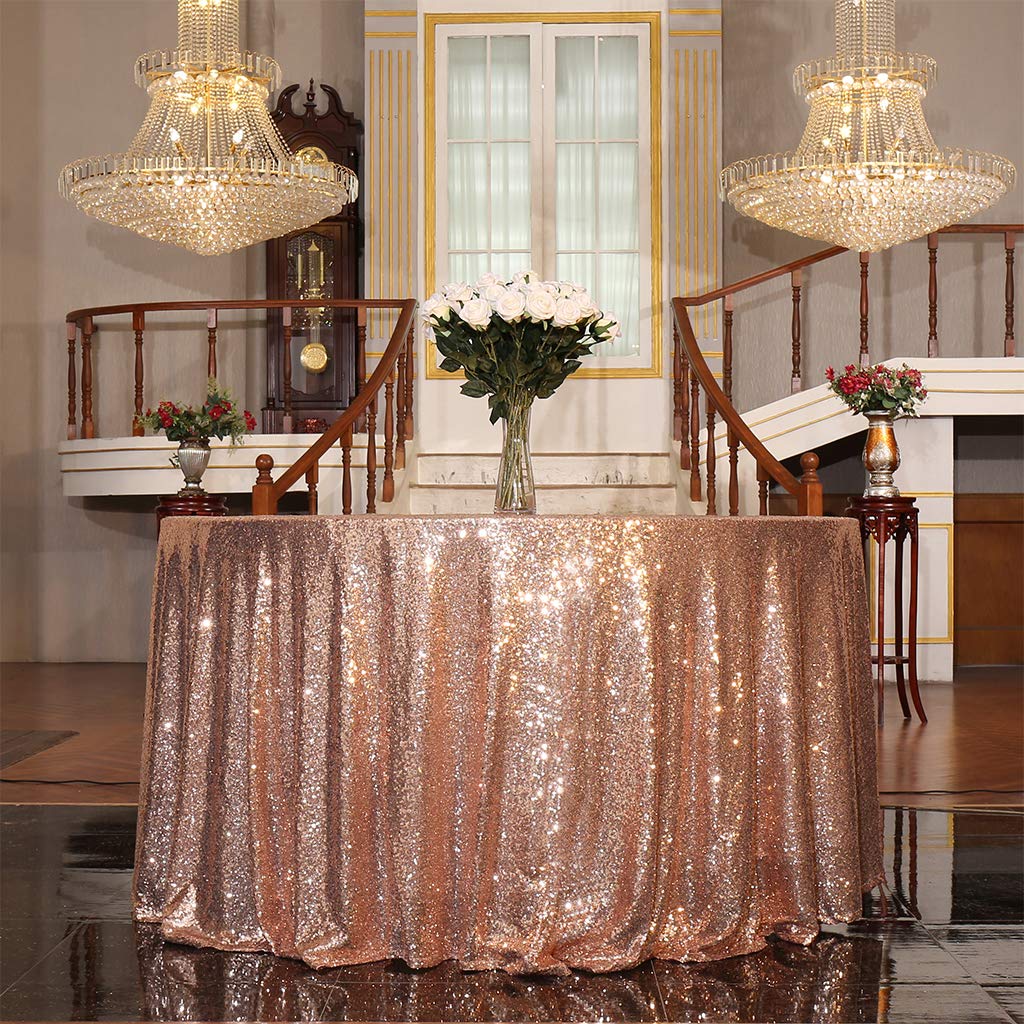 Eternal Beauty Sparkly Round Sequin Tablecloths Wedding Party Banquet (Rose Gold,90 inches)