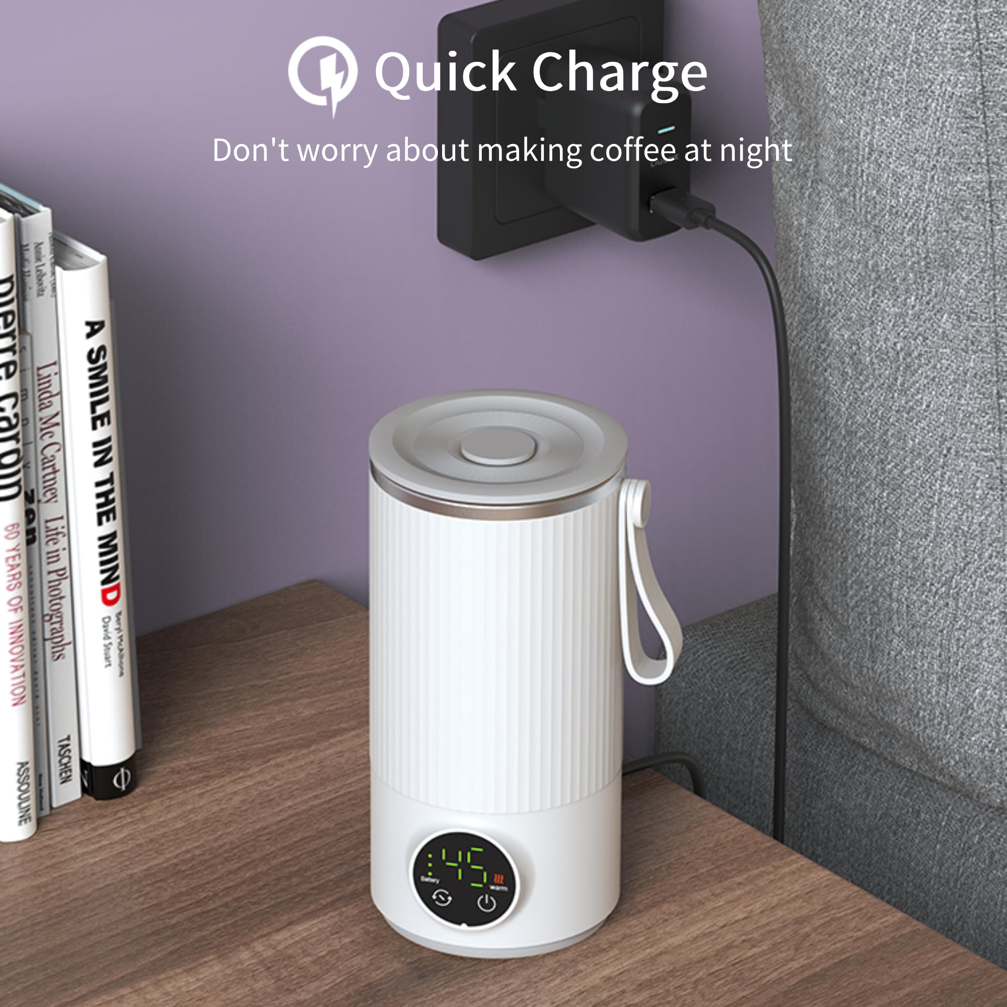 Podróżny Czajnik Elektryczny 400 Ml - Przenośny Mini Czajnik, Bezprzewodowy Mini Czajnik 6000 MAh z możliwością ładowania z 4 Biegami Podróżny Bojler na gorącą wodę ze Stali