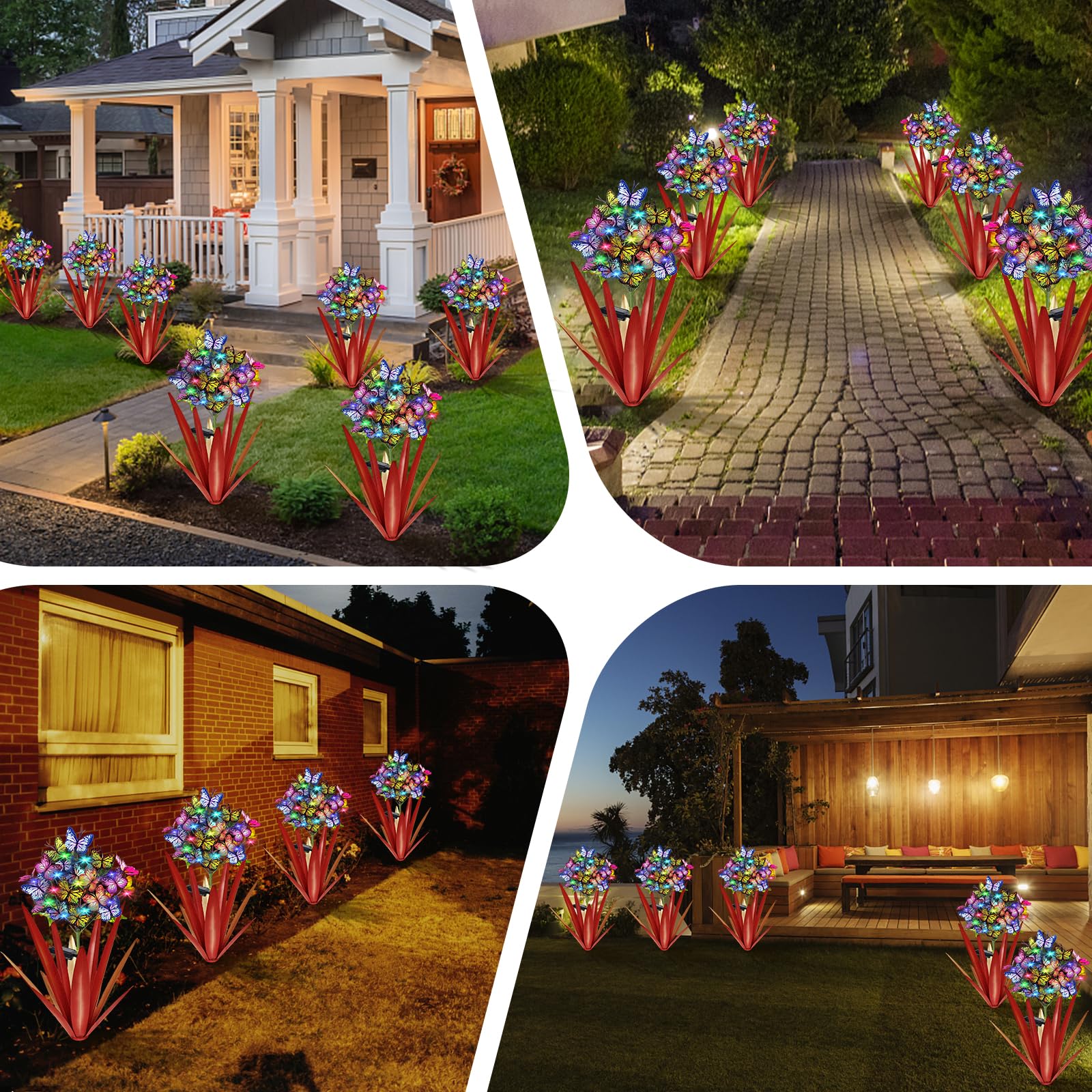 Homight Solar Metall Agave Schmetterling Blume Stick Garten Skulptur – Outdoor Weihnachtslichter, schwingende Solarleuchten Geschenk (2 Stück rot)
