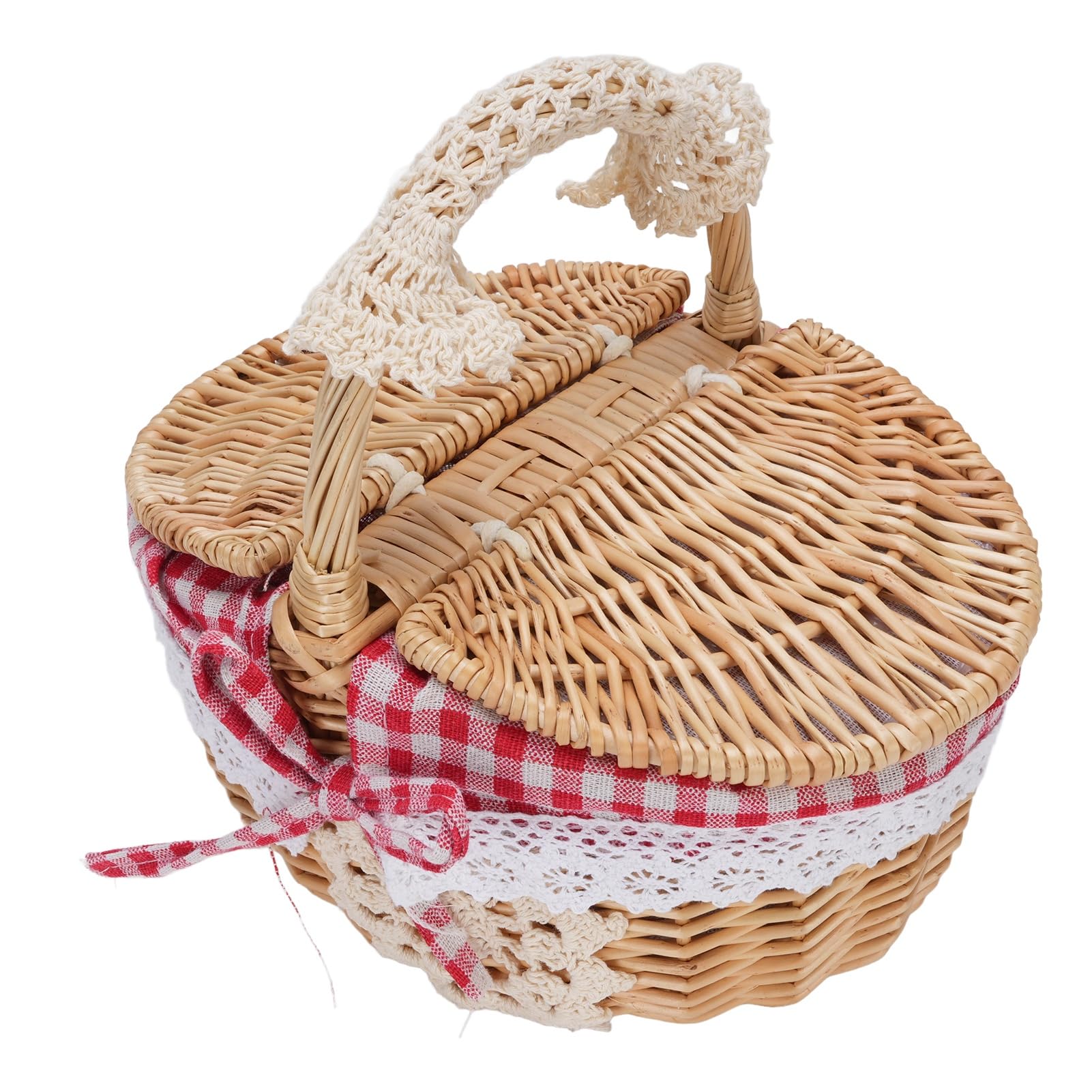 Wicker Picnic Basket with Lid, Vintage Oval Country Style Japanese
