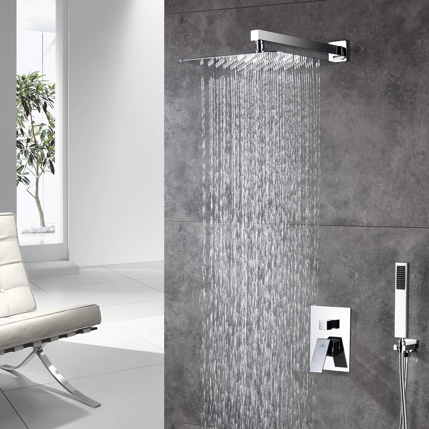 CASAINC 10 Inch Rain Shower Head with Handheld Spray, Wall Mounted Shower Valve and Trim Kit Luxury Shower Faucets Sets Complete Dual Shower Heads Shower System (Chrome)