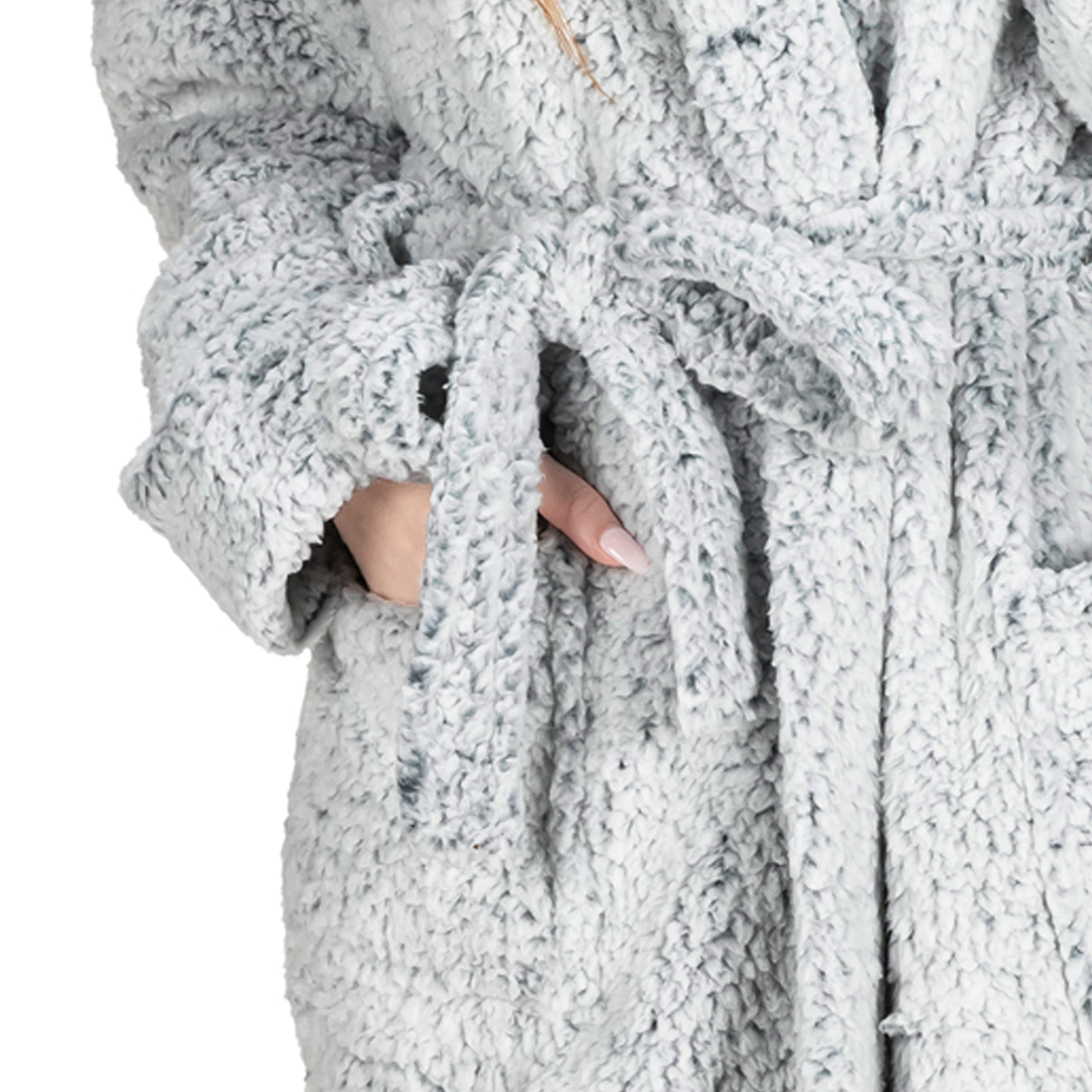 MONHOUSE Womens Bath Robe - Premium Super Soft & Cosy Long Bathrobe - Ladies Thick Flannel Luxury Housecoat - Shearling Spa Gown for Her - Dark Grey Shealing UK 16-18