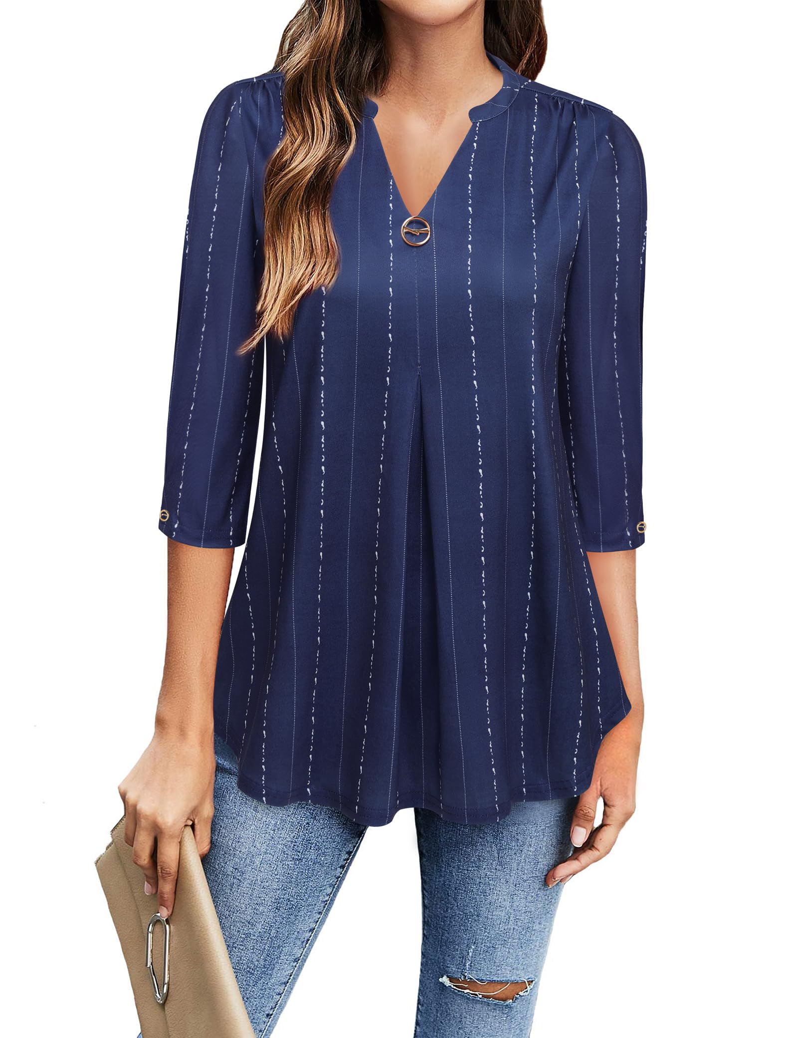 VALOLIA Womens Tops 3/4 Sleeve Shirts V Neck Blouses Dressy Casual Tunic Tops M-XXL